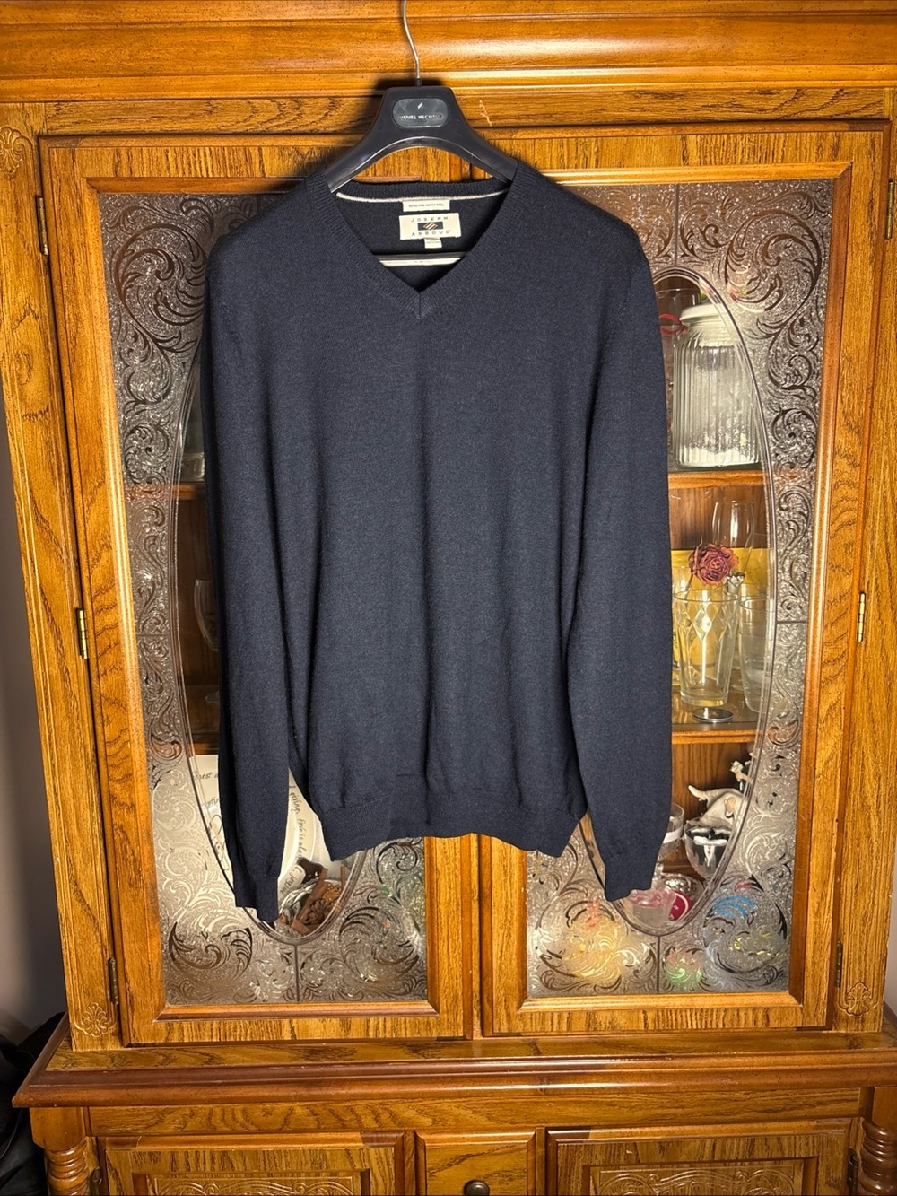 Joseph Abboud Mens Navy V-Neck Sweater Extra Fine 100% Merino Wool Size XL Prep